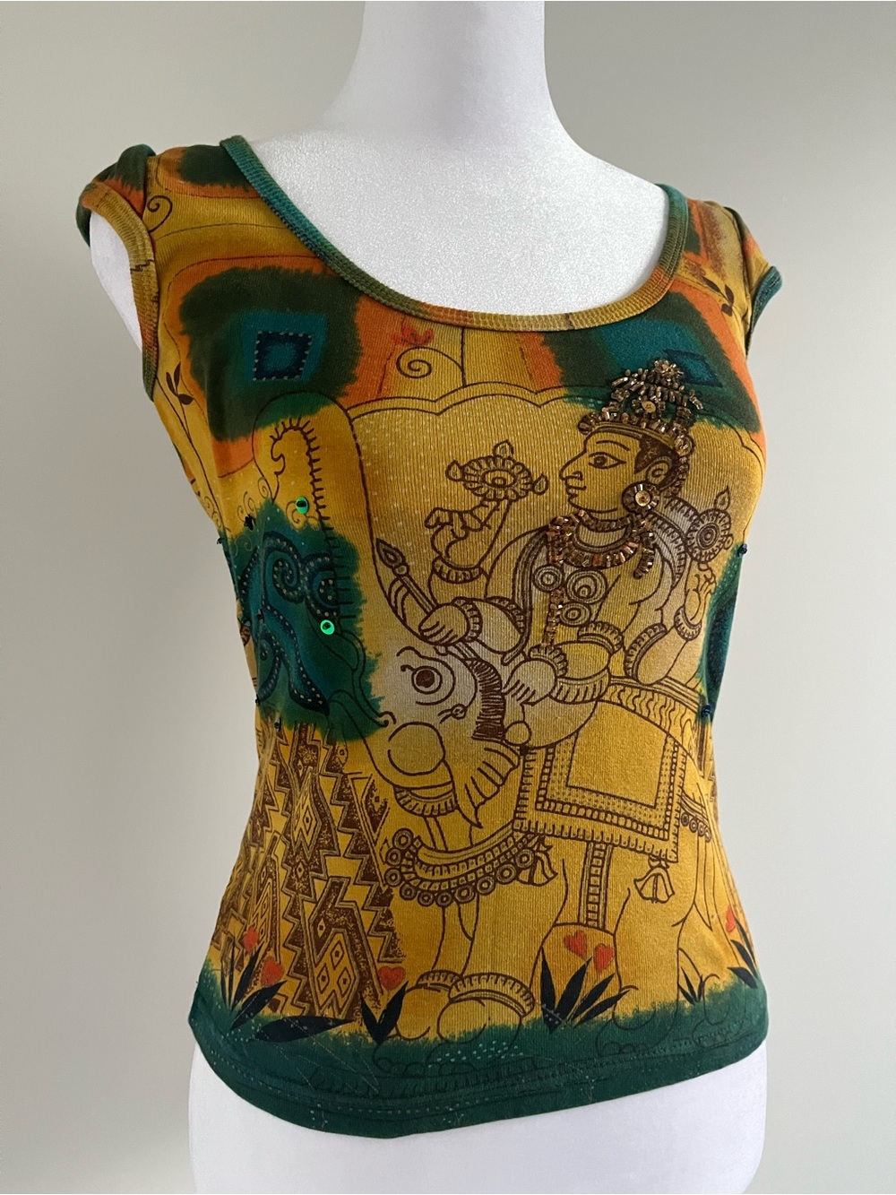 Papaya Moon Y2K Yellow & Teal Printed Tank Top